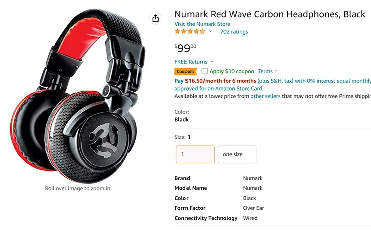 Numark Red Wave Carbon Headphones, Black