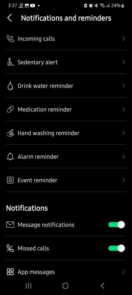 TOZO Health Notifications and reminders