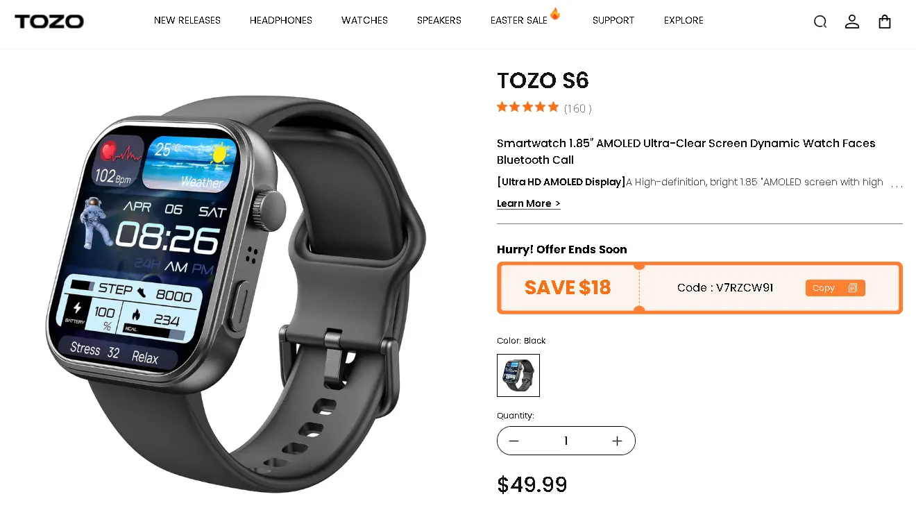 Price proof on TOZO official website 